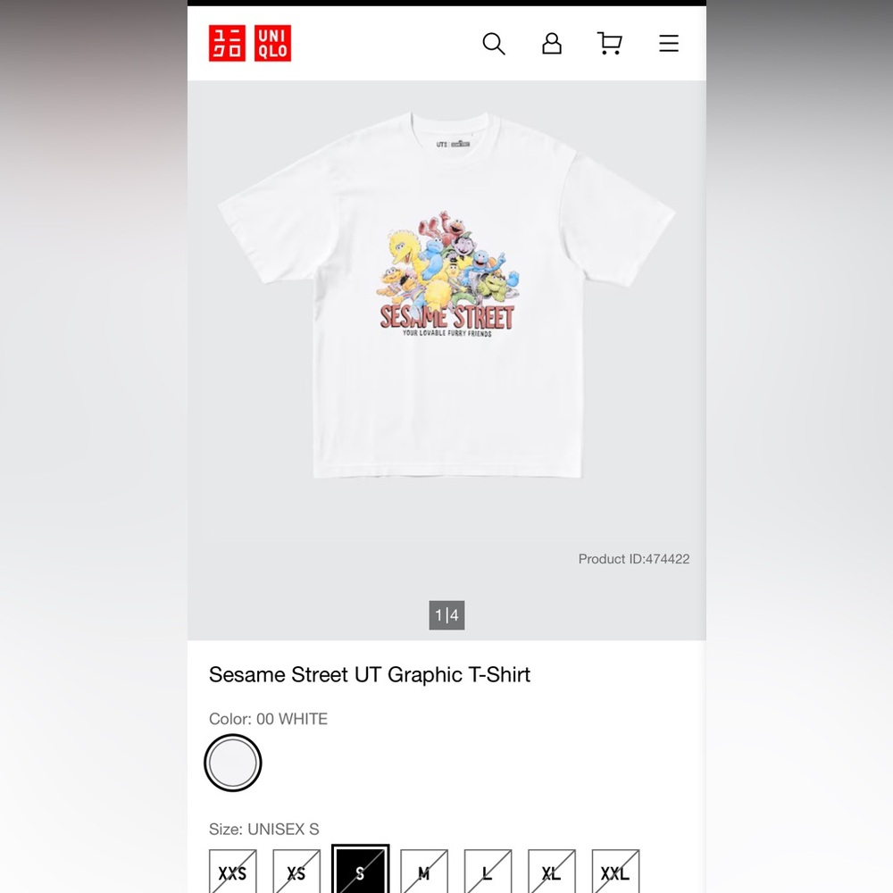 Uniqlo White Sesame Street Graphic Tee